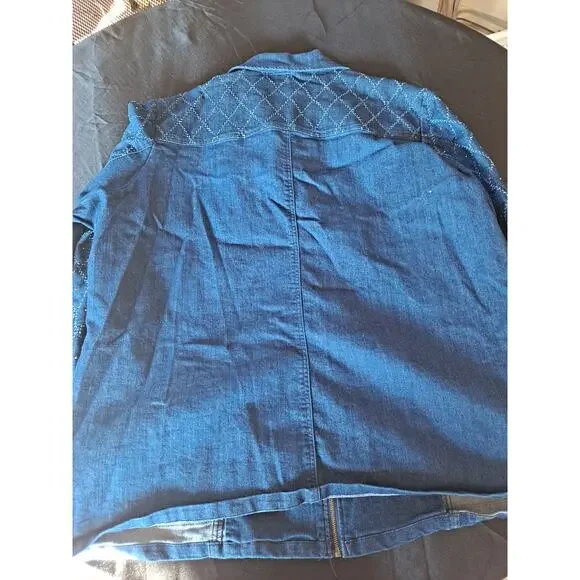Country Store Denim Jacket Women 1X Full Zip Sequins Long Sleeve - Picture 8 of 8